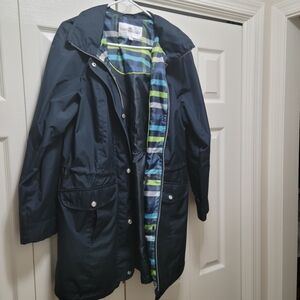 Navy Fleet Street Hooded Raincoat with Plaid Lining Size Large